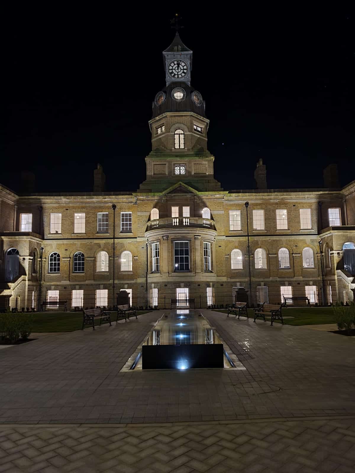 Double glazed project at night time on Cambridge Military Hospital in Aldershot