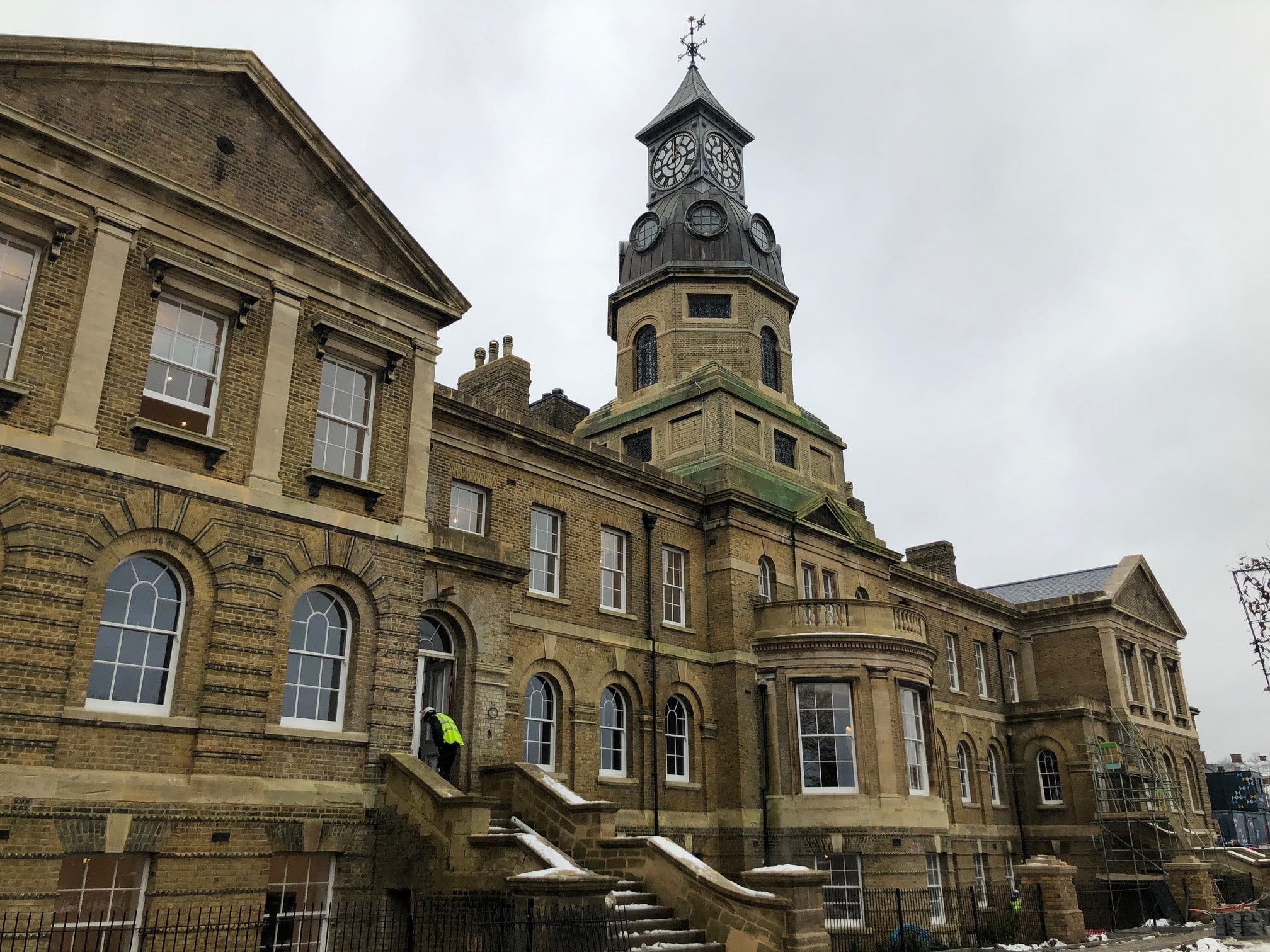 Double glazed project on Cambridge Military Hospital in Aldershot. Showing the clock tower