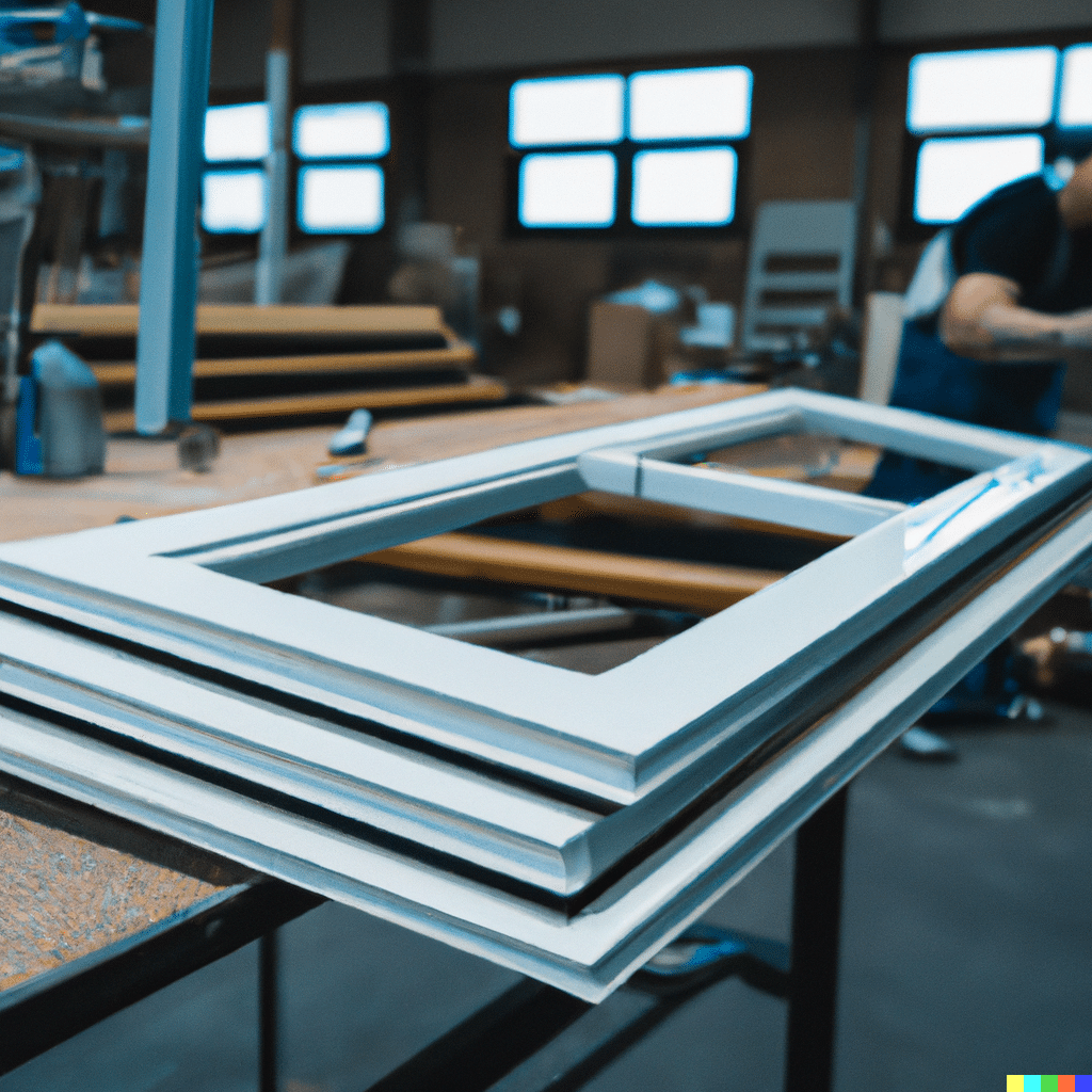 Handmade bespoke window being made in a bright modern 2023 factory.
